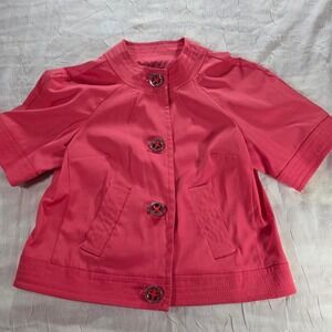 Sharagano Studio Womens Coral Pink Short Sleeve Button Up Crop Jacket Size Small